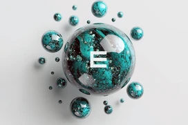 Green blobs circuling a larger green blob with the letter e in the centre