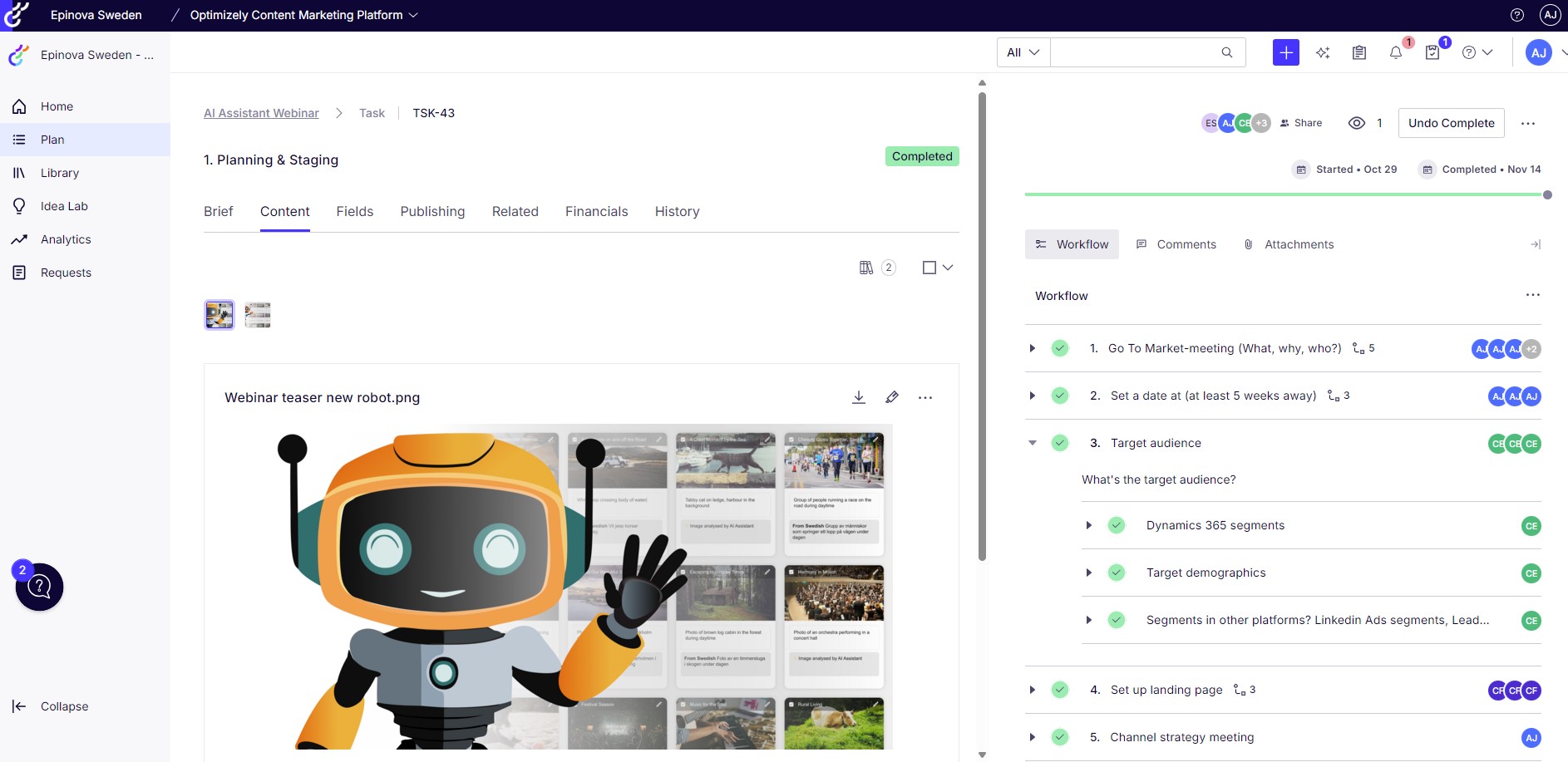 screen shot of Optimizely CMP workflow
