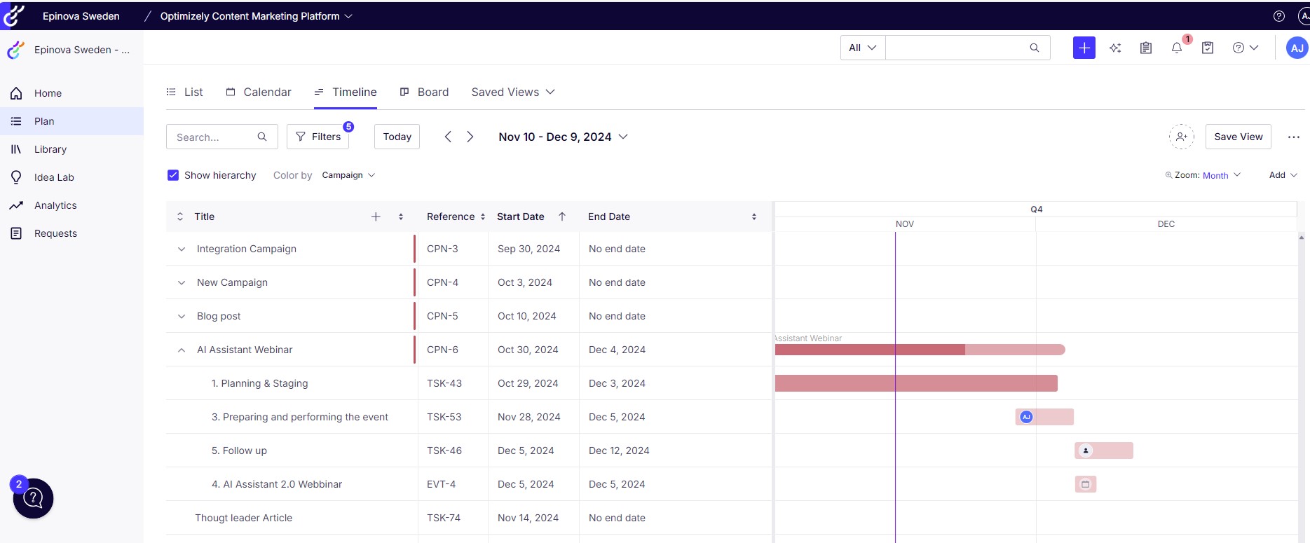 screenshot of Optimizely CMP schedule plan
