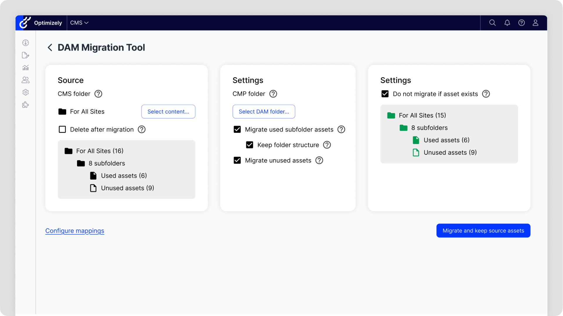screen shot of folder structure in the DAM migration tool