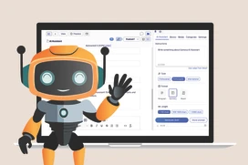 Illustration with a little robot in front of a computer screen