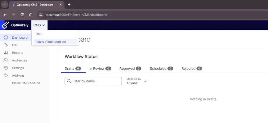 Global Add-On top menu